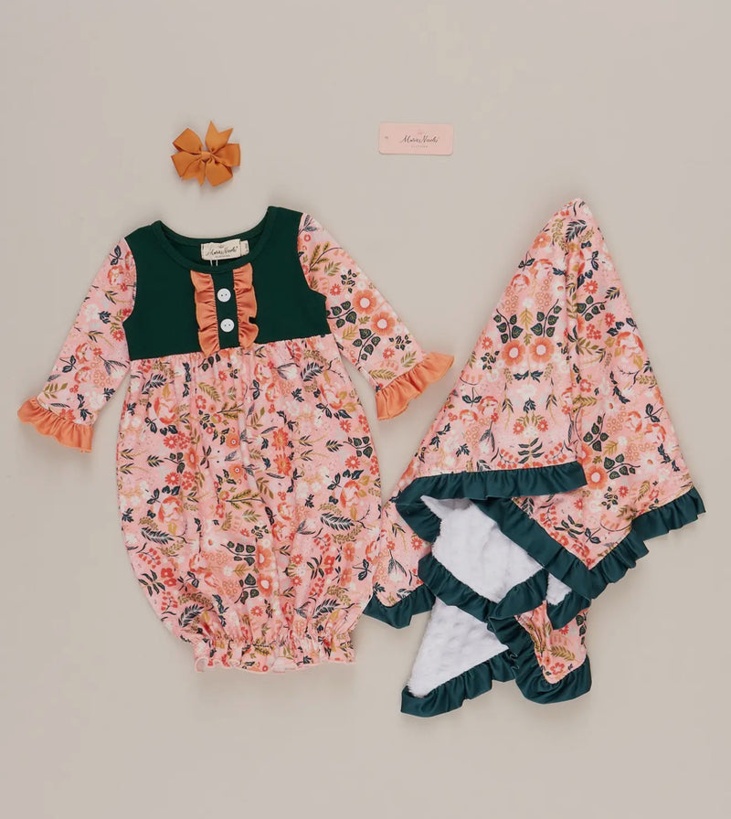Floral Ruffle Gown and Blanket Set