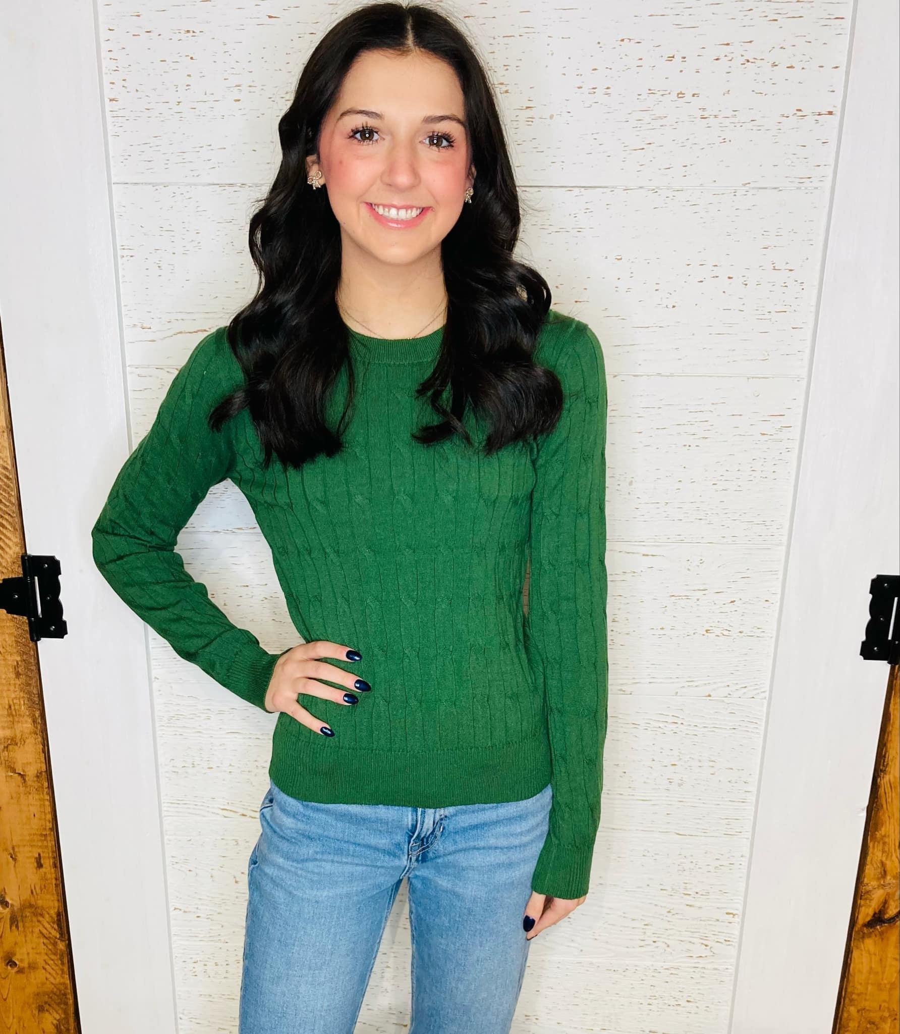 Women’s Forest Green Basic Cable Knit Sweater