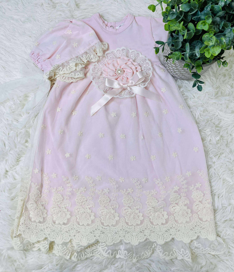 Frilly Frocks Gown Set with Bonnet