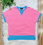 Women’s Evermmee Pink Stripe With Sky Blue Trim Top