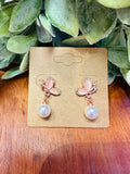 Rose Gold Butterfly & Pearl Earrings