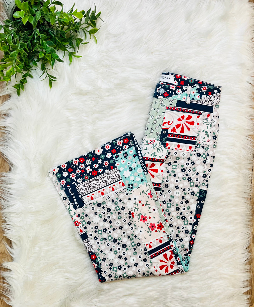 Women’s Floral Patchwork Denim Pants- True to Size