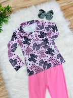 Girl’s Halloween Quarter Zip Pink Pant Outfit