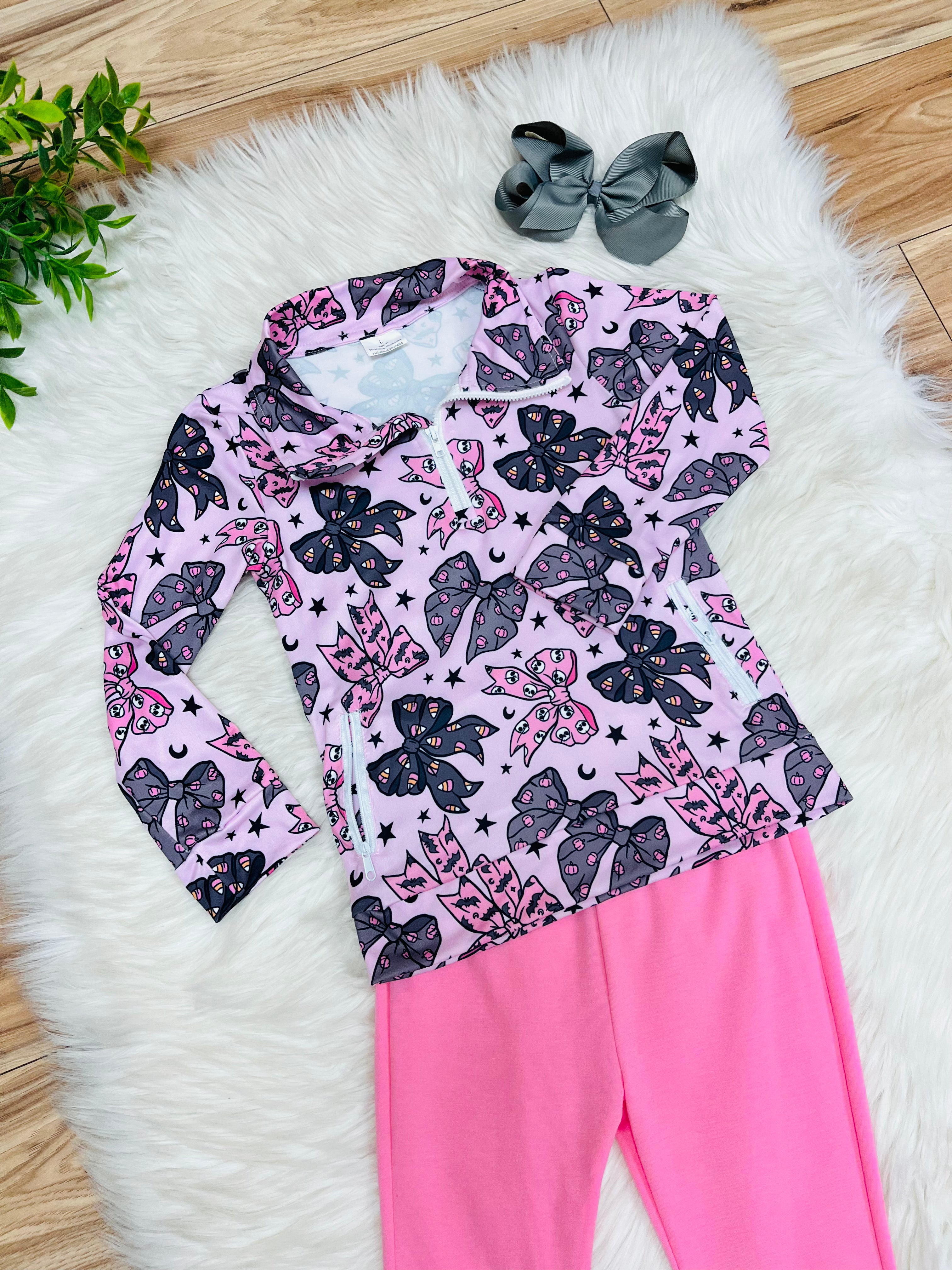 Girl’s Halloween Quarter Zip Pink Pant Outfit