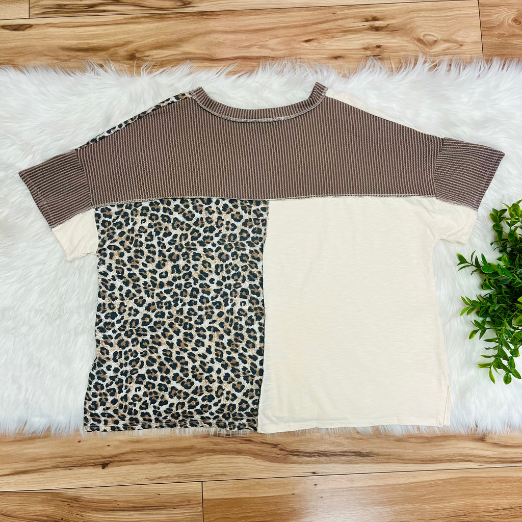 Women’s Haptics Curvy Leopard Print Color Block Ribbed Top