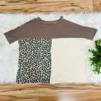 Women’s Haptics Curvy Leopard Print Color Block Ribbed Top