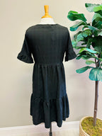 Women’s Black Tiered Dress with Ruffle Sleeves- True to Size
