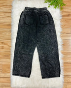 Women’s Evermmee Petite Black Acid Wash Pants- Loose Fit