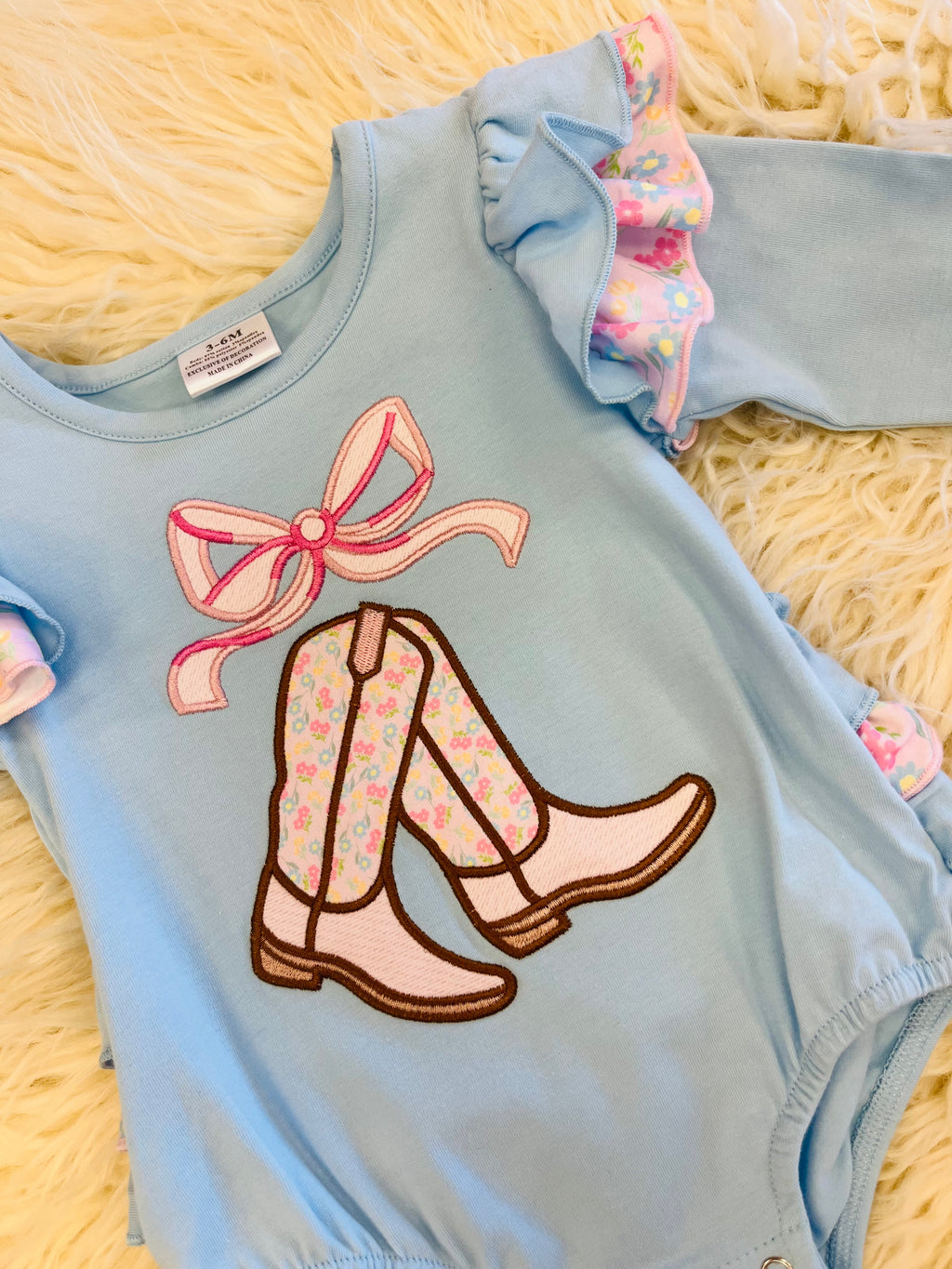 Girl’s Floral Cowgirl Boot Bubble Romper
