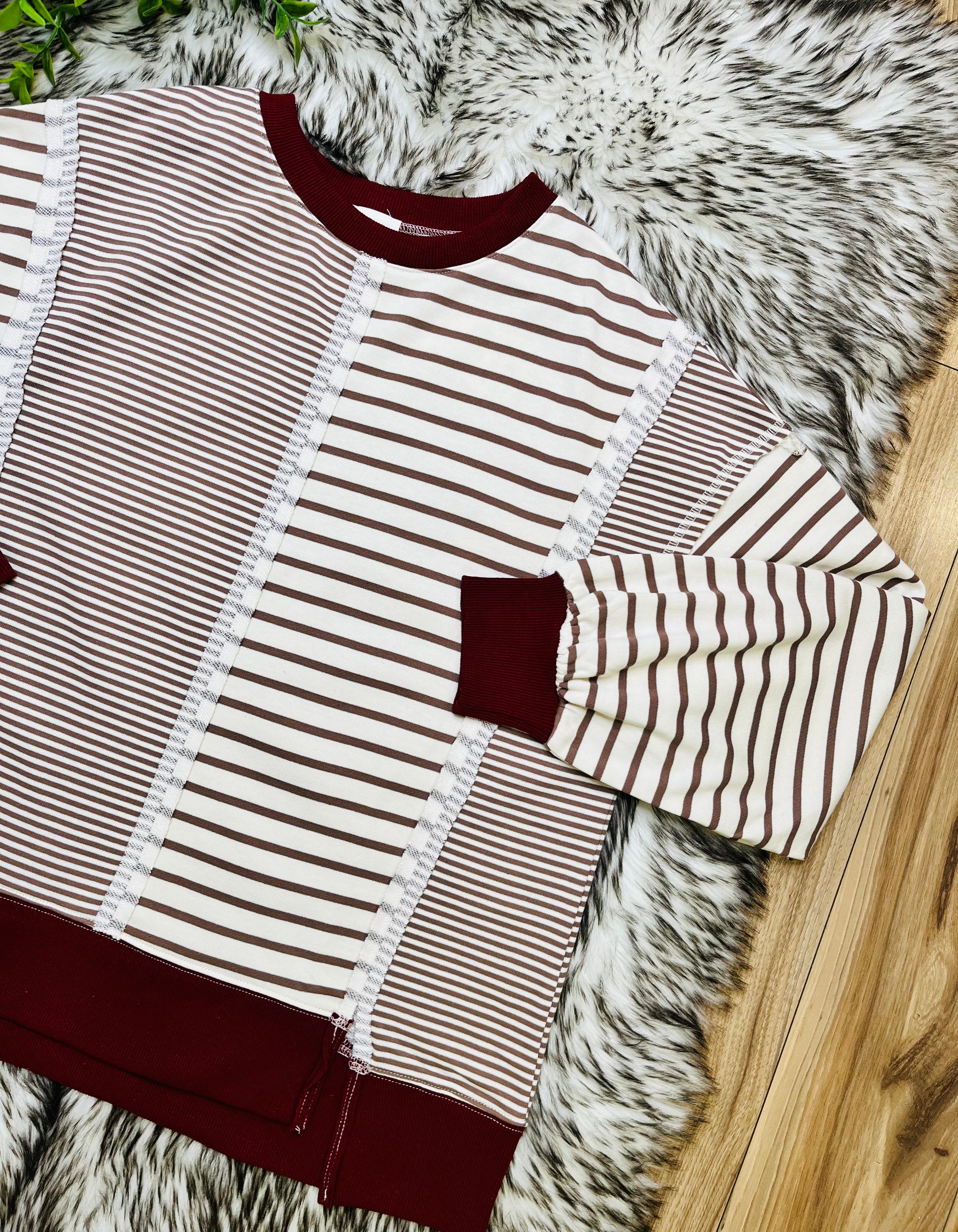 Women’s Very J Mocha and Cream Stripe Patch Top
