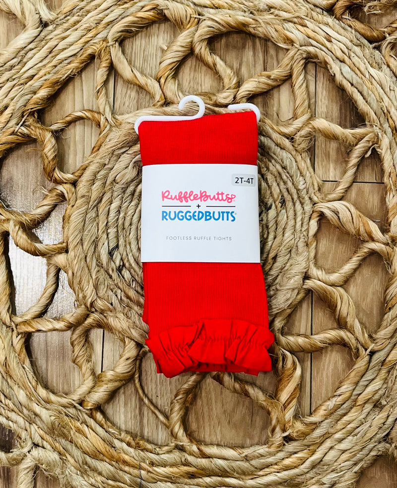 Girls Ruffle Red Tights