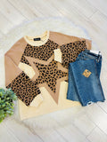Women’s Evermmee Star Patch Leopard Long Sleeve Top- Loose Fit
