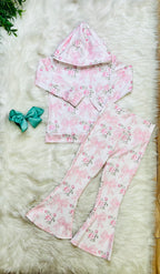 Girl’s Pink Rose Bow Hooded Outfit Set
