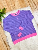 Women’s Zenana Royal Blue and Pink Stripe Long Sleeve Top