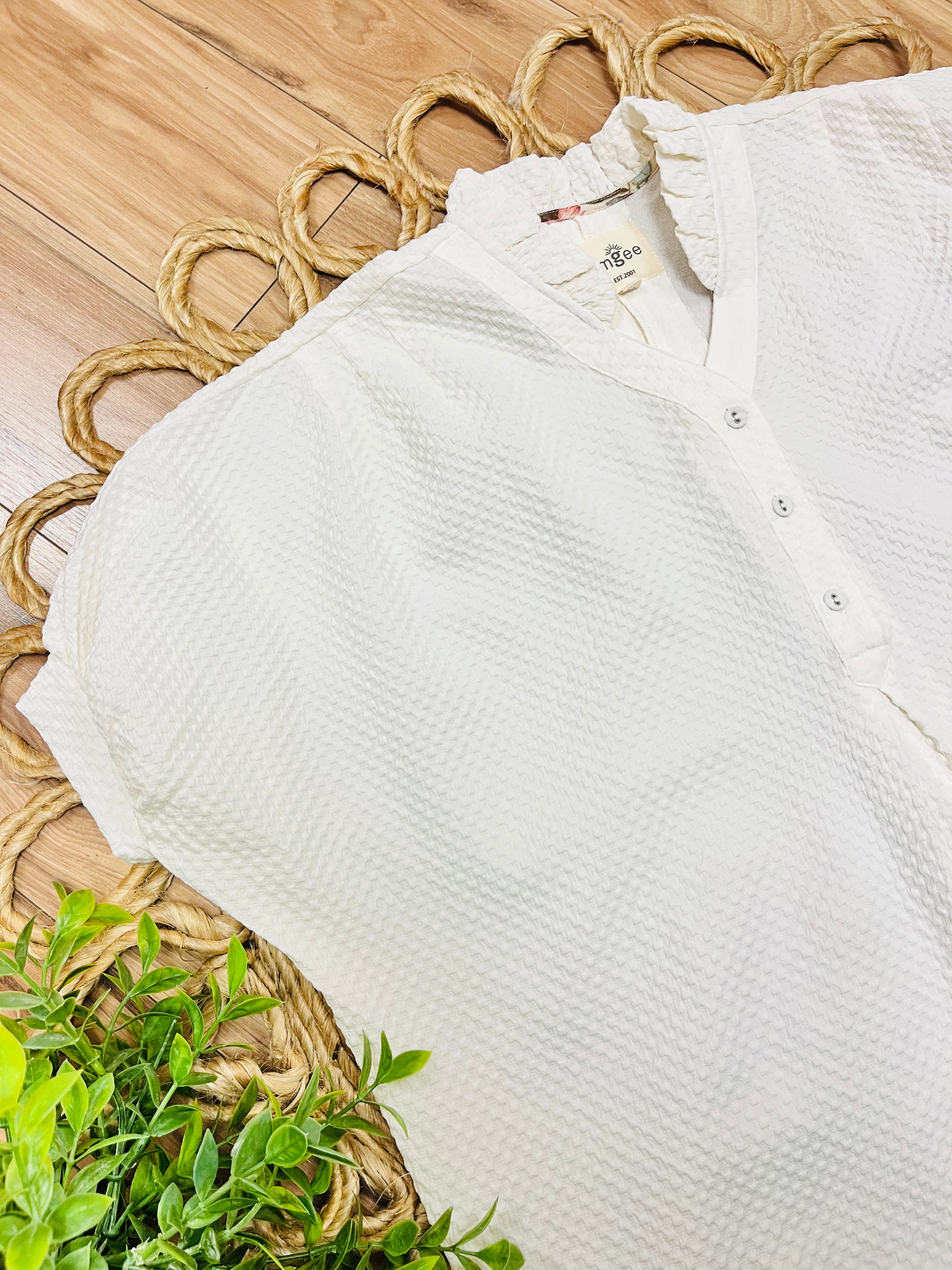 Women’s Umgee Cream Textured Button Down Top- Oversized