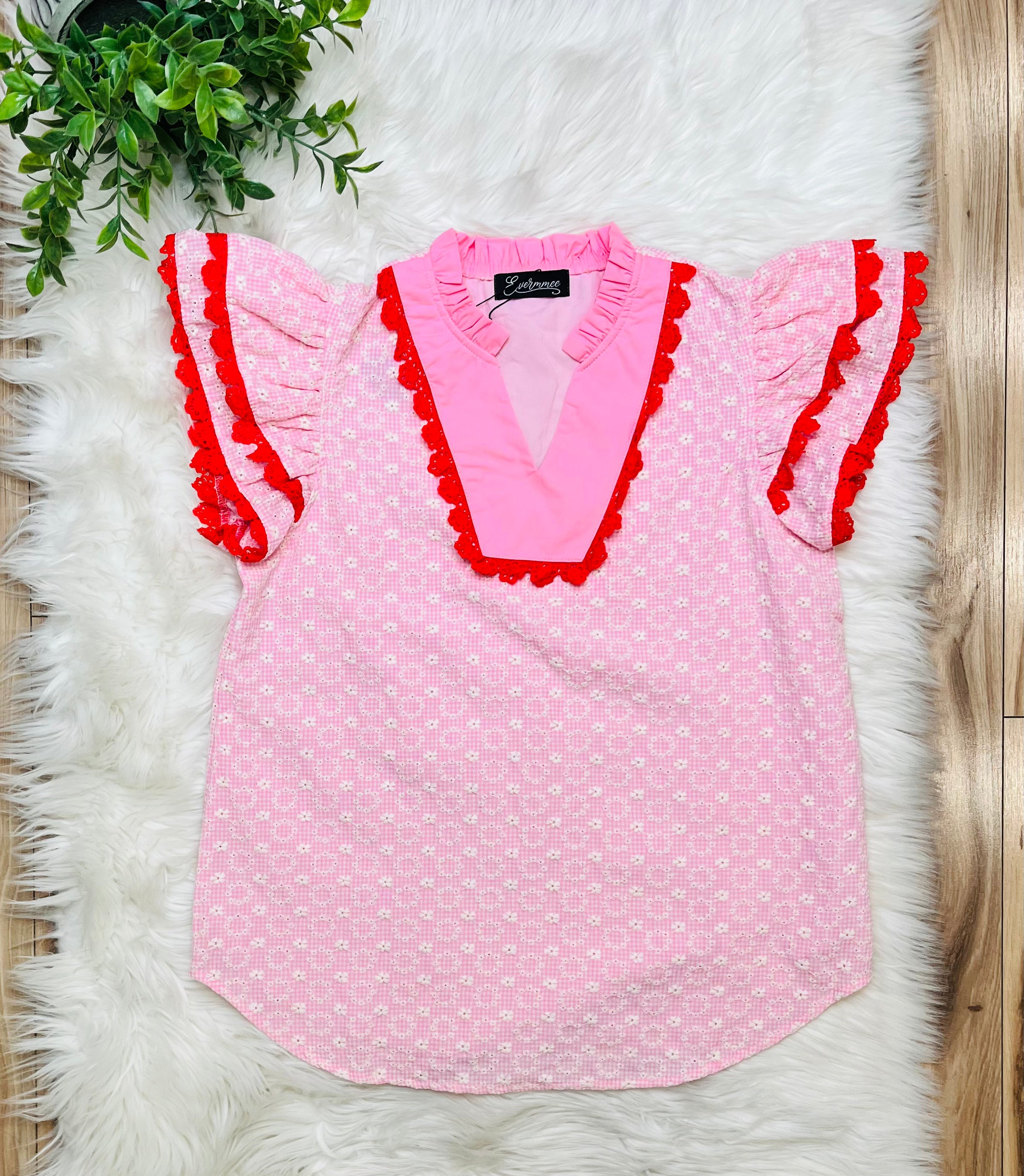 Women’s Pink Flower Embroidered Top