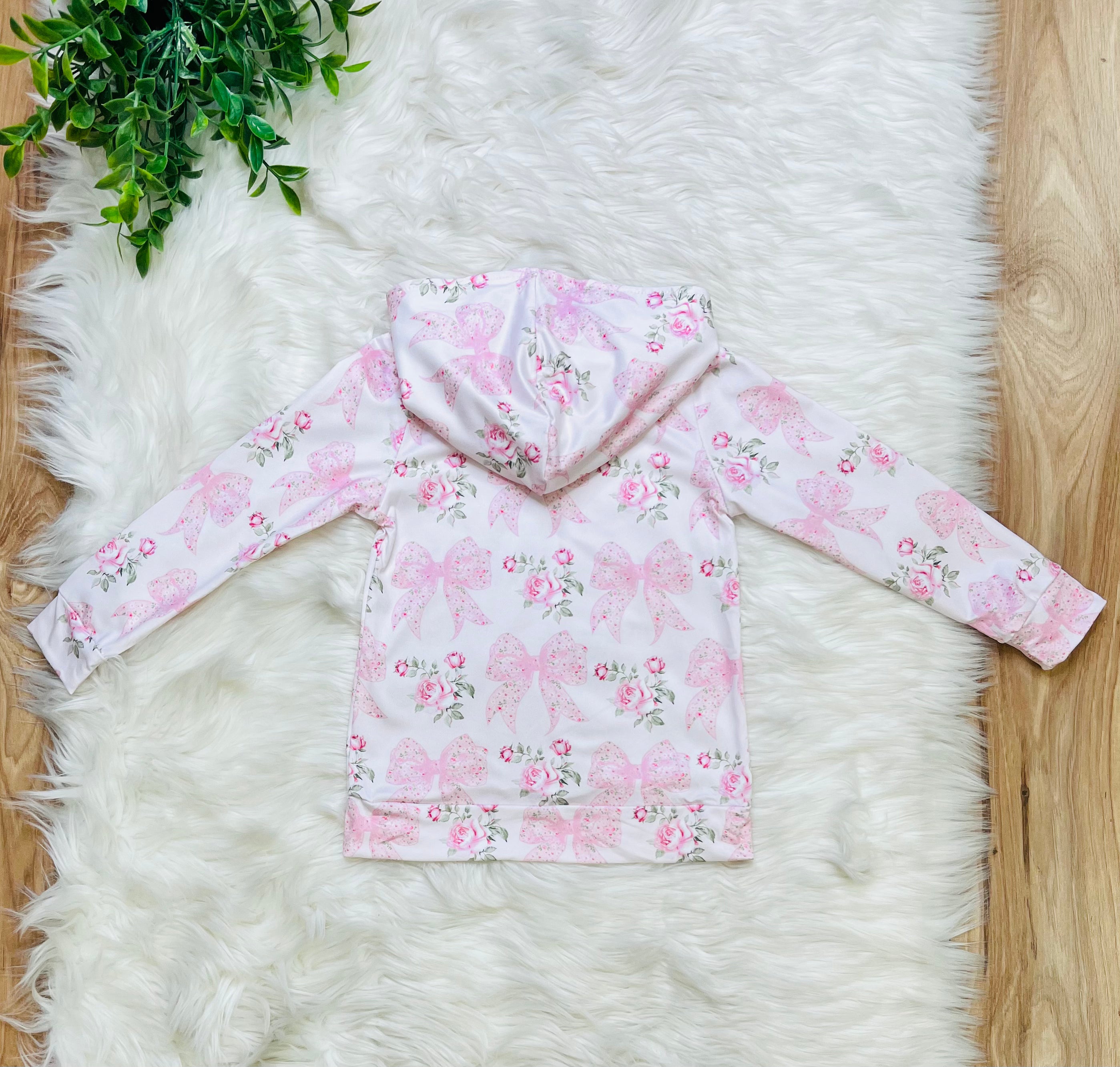 Girl’s Pink Rose Bow Hooded Outfit Set
