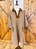 Women’s Umgee Curvy Burgundy and Olive Green Floral Textured V Neck Dress with Collar- Oversized