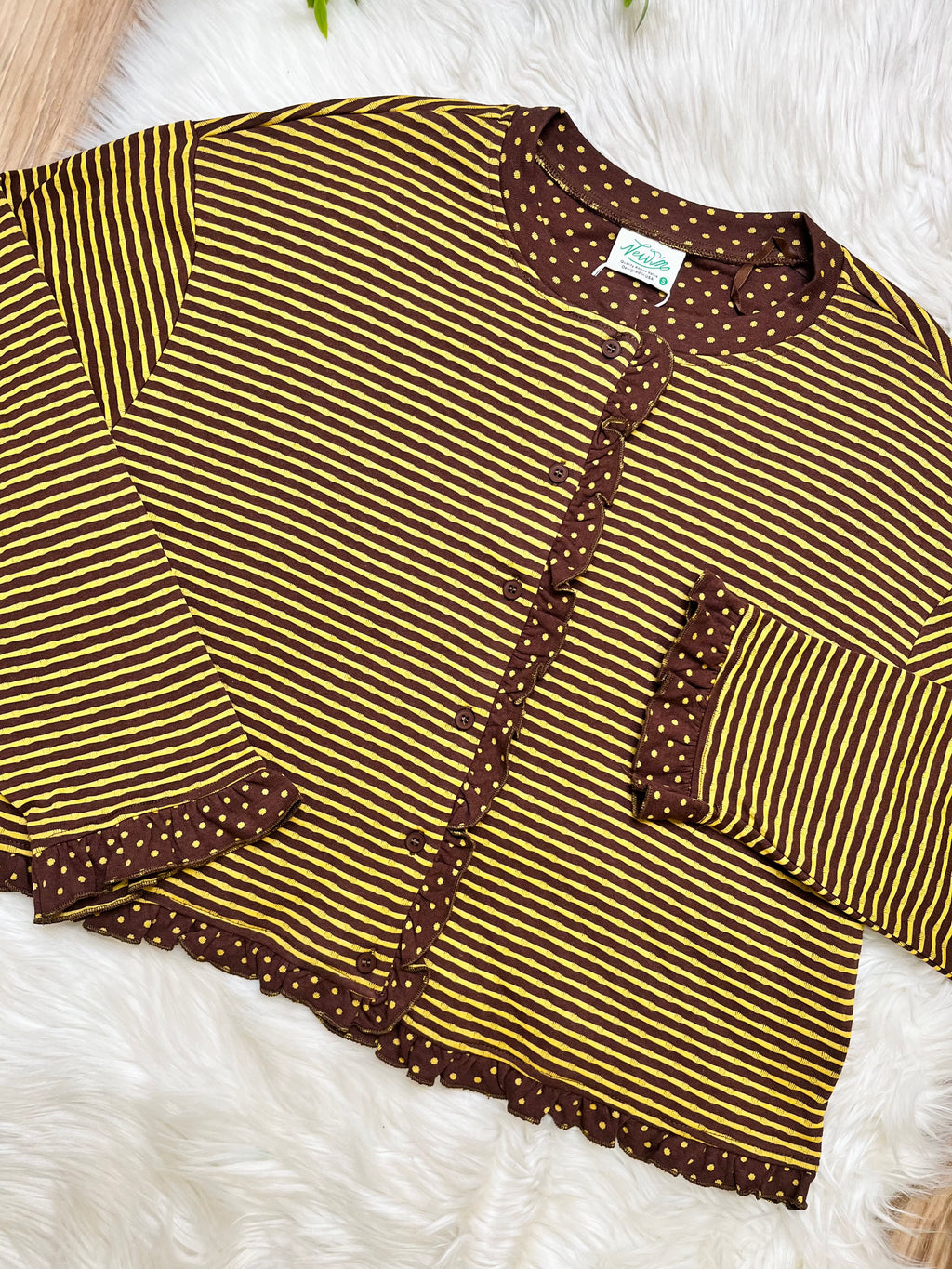 Women’s Very J Brown and Yellow Stripe and Polka Dot Top- True to size