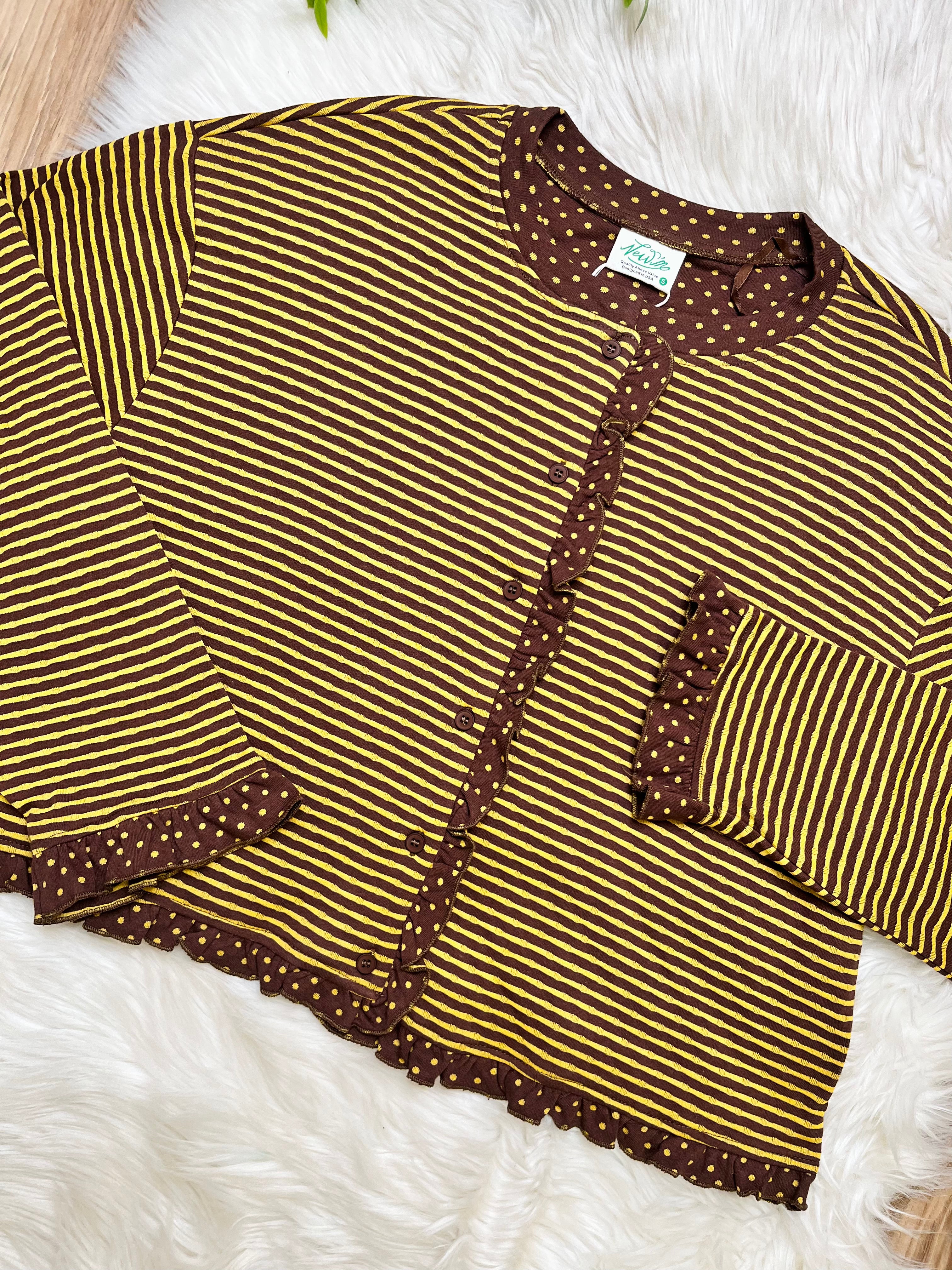 Women’s Very J Brown and Yellow Stripe and Polka Dot Top- True to size