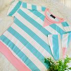 Women’s Teal Stripe Top with Pink Trim