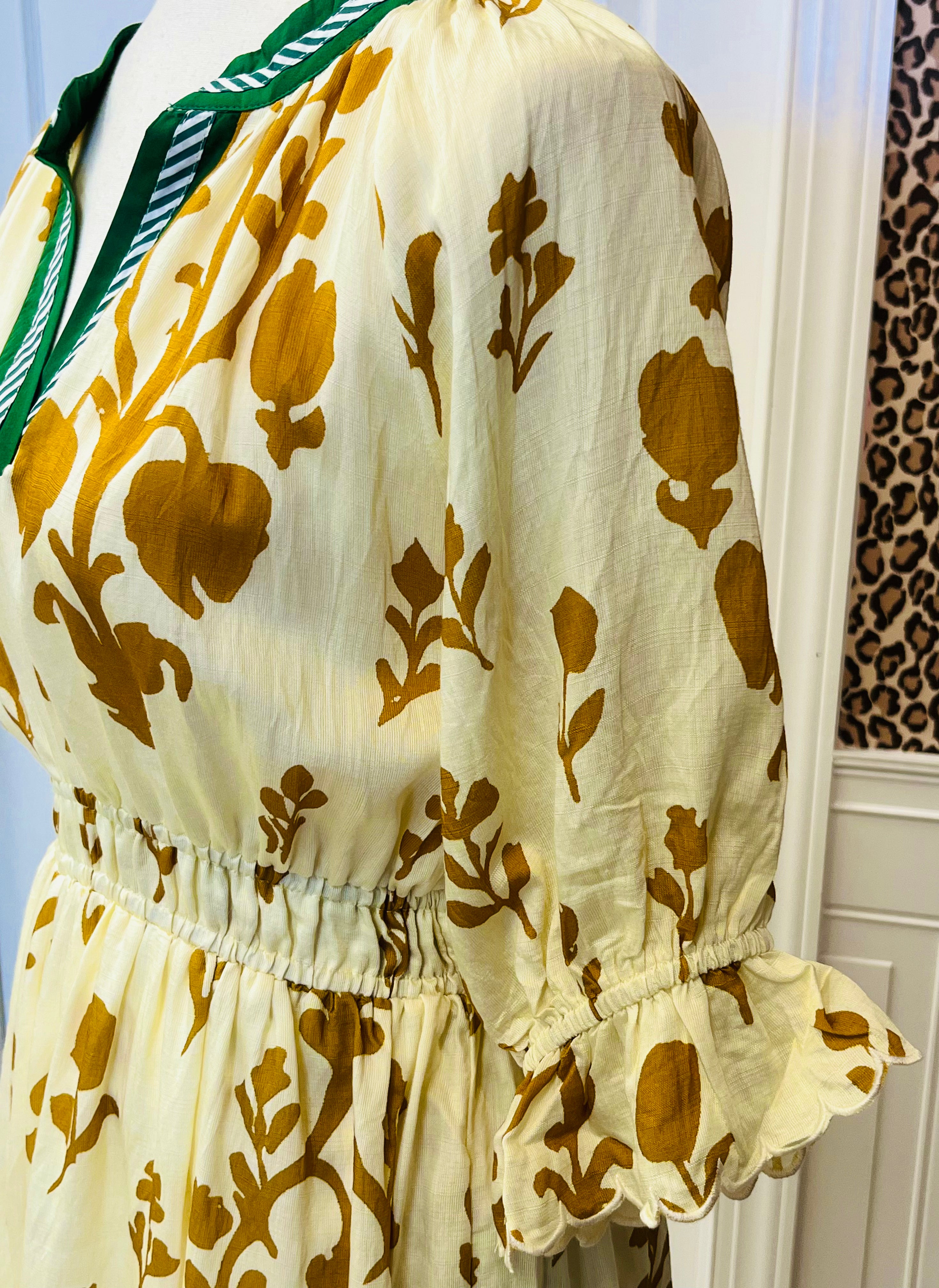 Women’s Umgee Smocked Yellow Floral Split Neck Dress