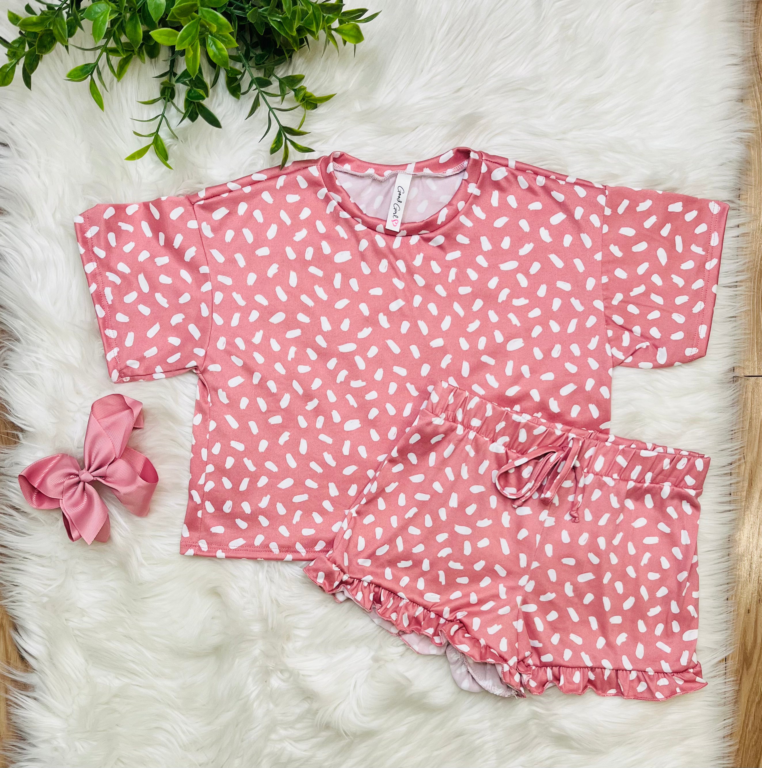Girl’s Dusty Pink Dot Short Set