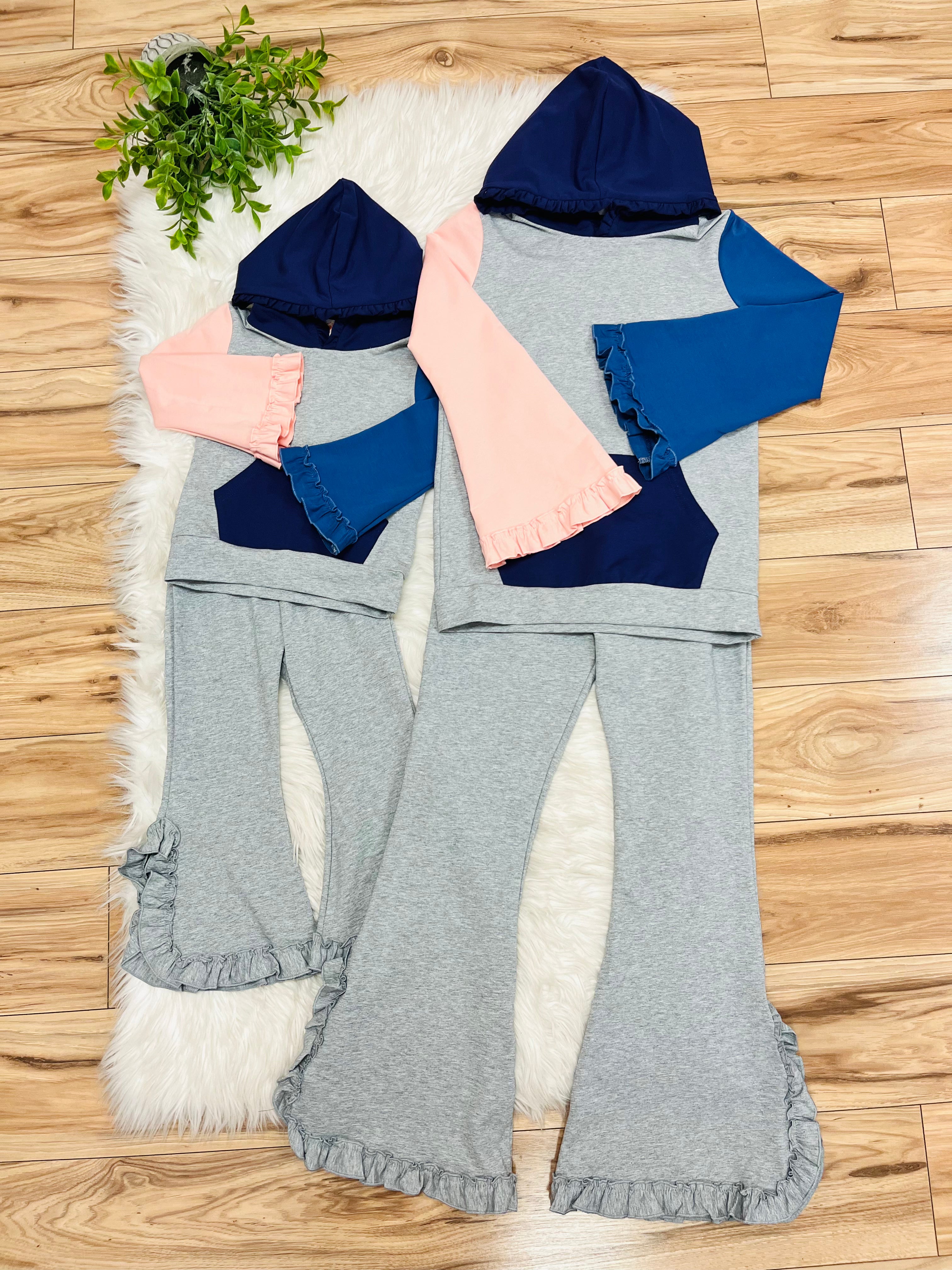 Girl’s Grey Color Block Hooded Outfit