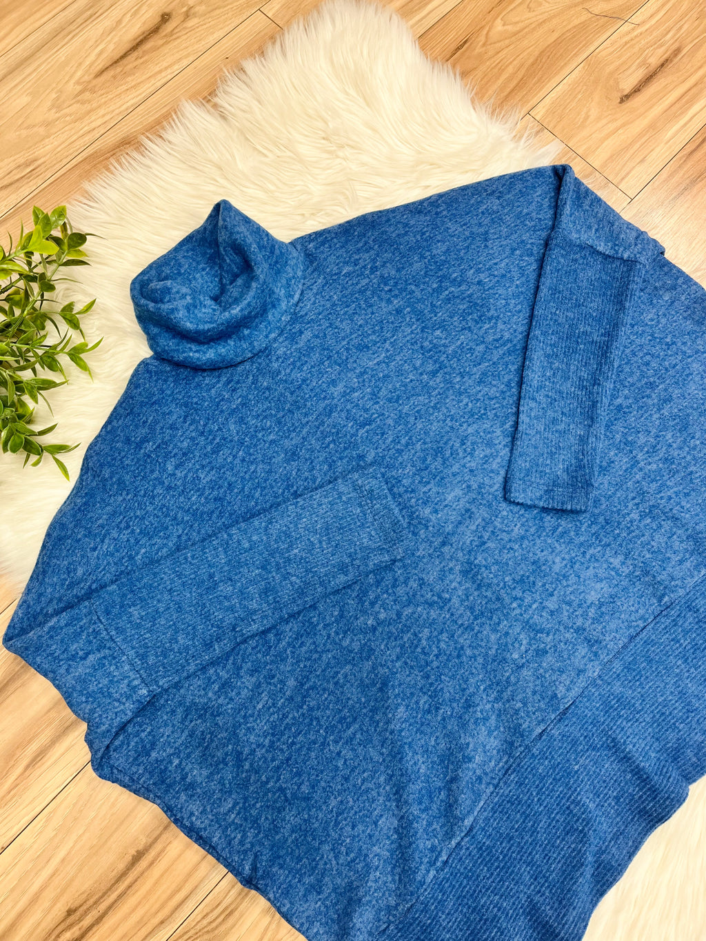 Women’s Zenana Blue Oversized Turtle Neck Sweater Top