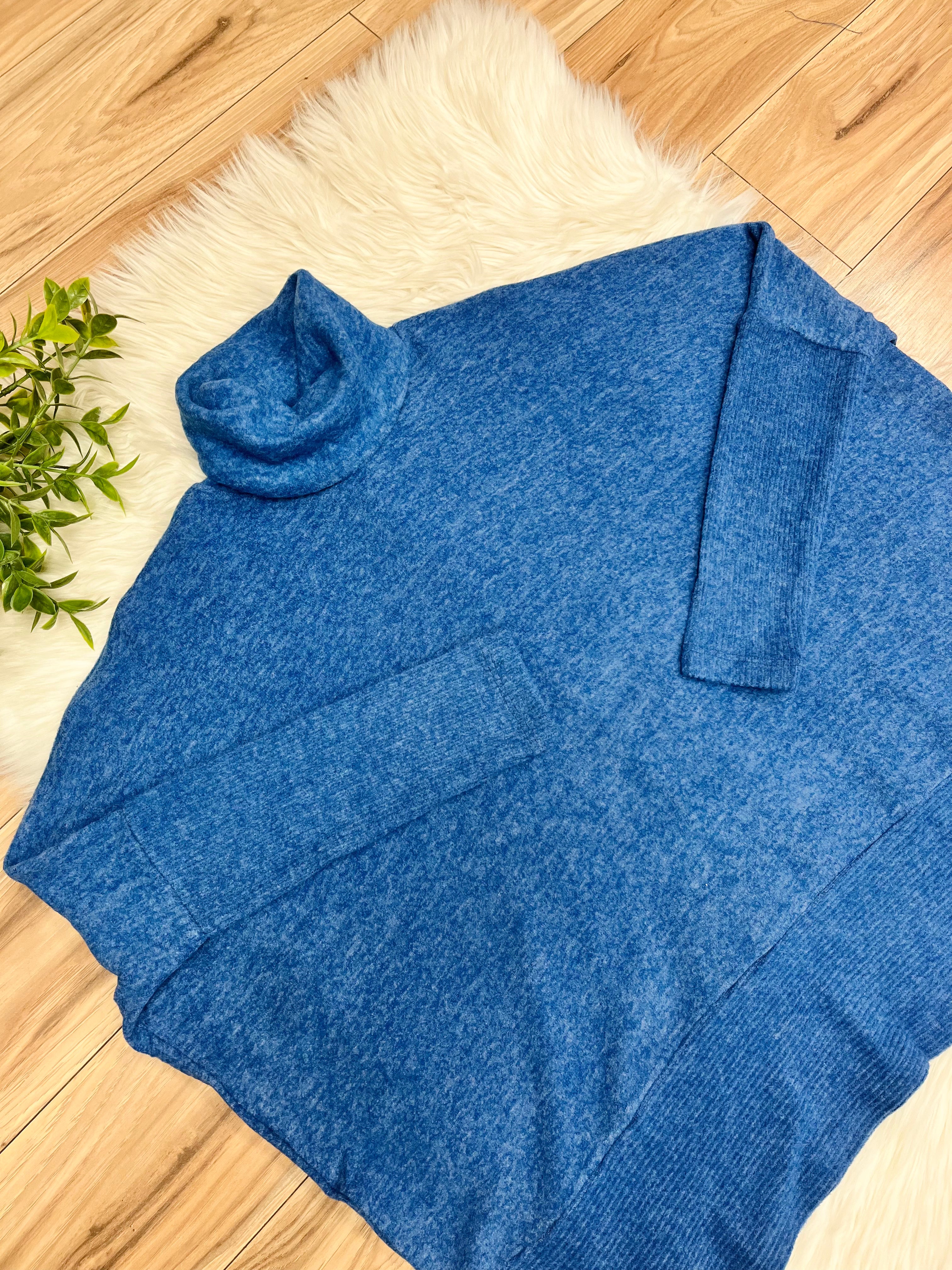 Women’s Zenana Blue Oversized Turtle Neck Sweater Top