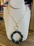 Women’s Gold and Black Circled Dangling Necklace