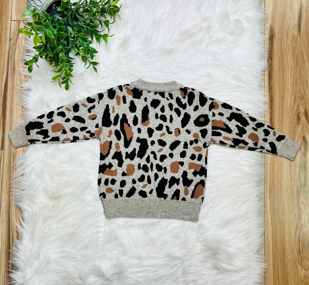 Girl’s Cheetah Button Up Sweater Top