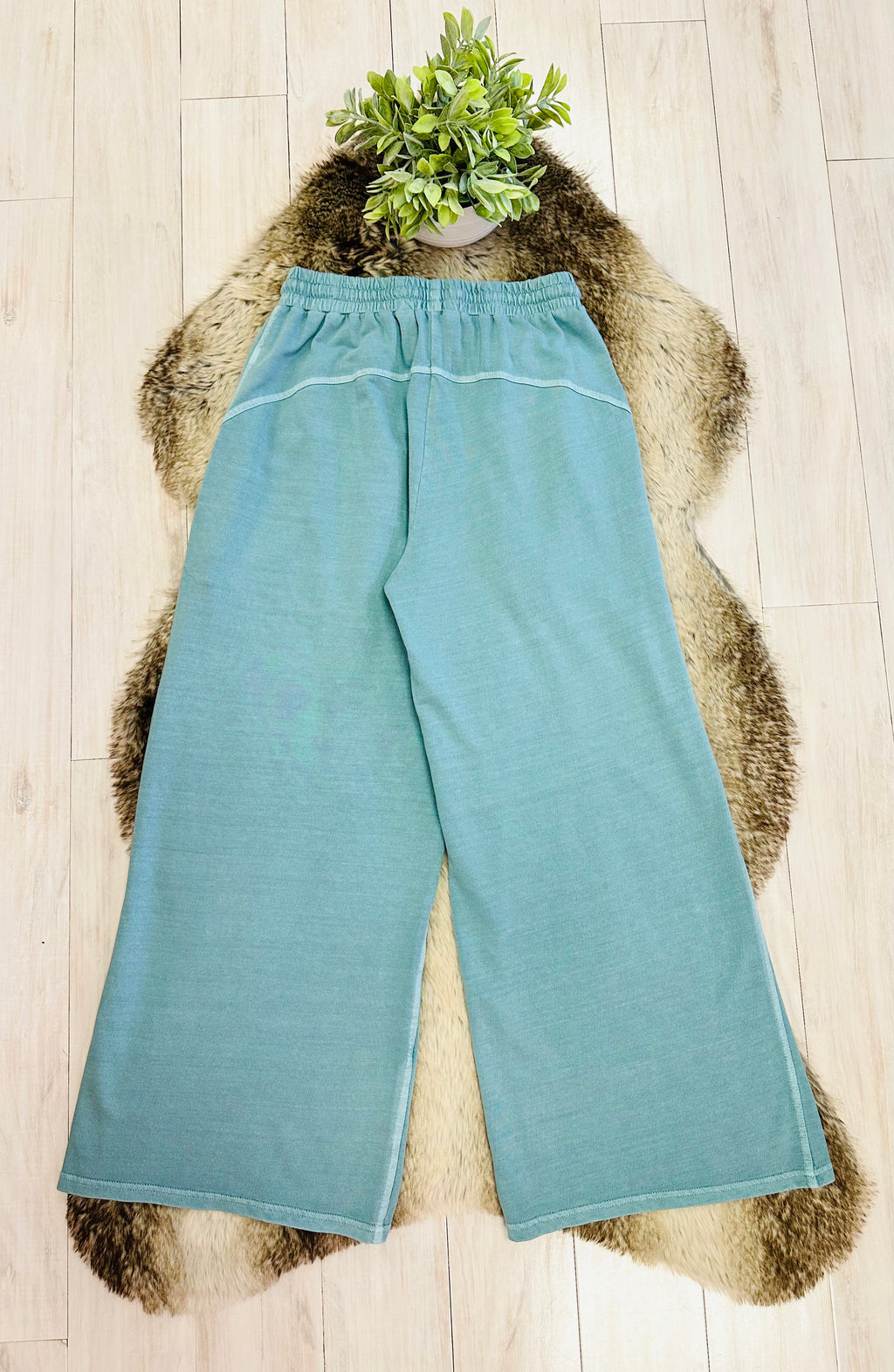 Women’s Ash Blue Wide Leg Crop/Petite Pants by Zenana- True to Size