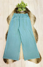 Women’s Ash Blue Wide Leg Crop/Petite Pants by Zenana- True to Size