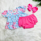 Girls Angel Bloom Floral Plaid Bloomer Set