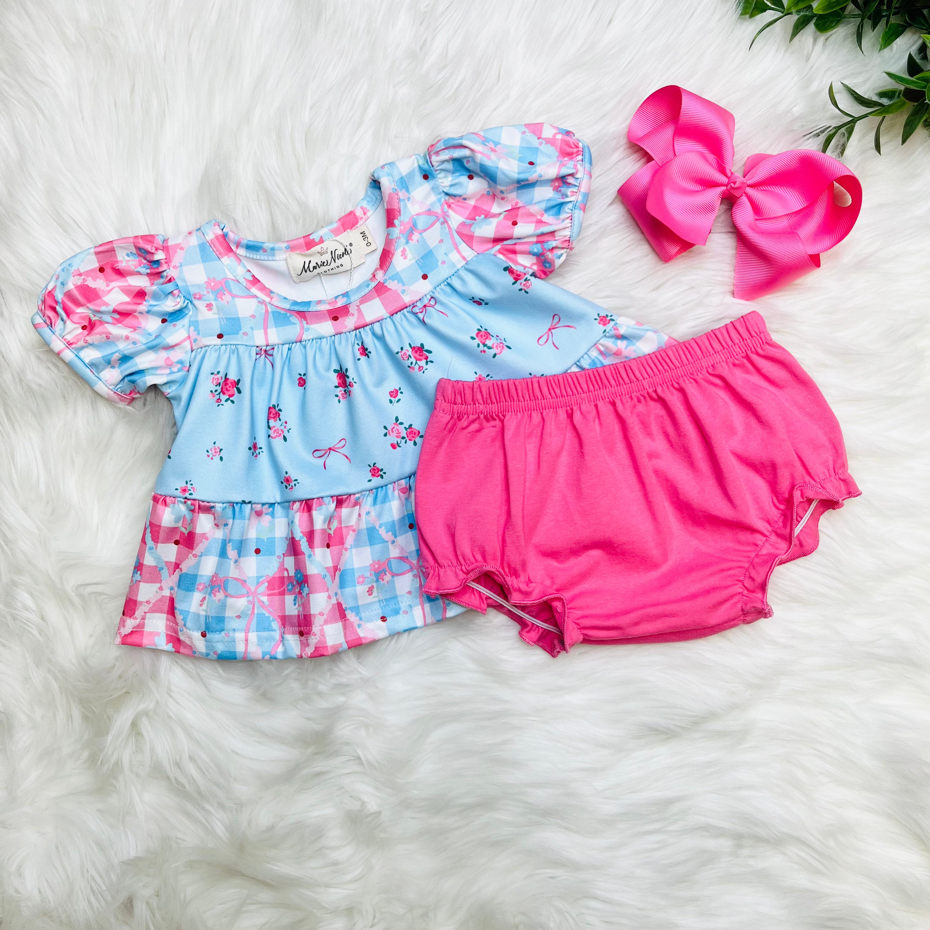 Girls Angel Bloom Floral Plaid Bloomer Set