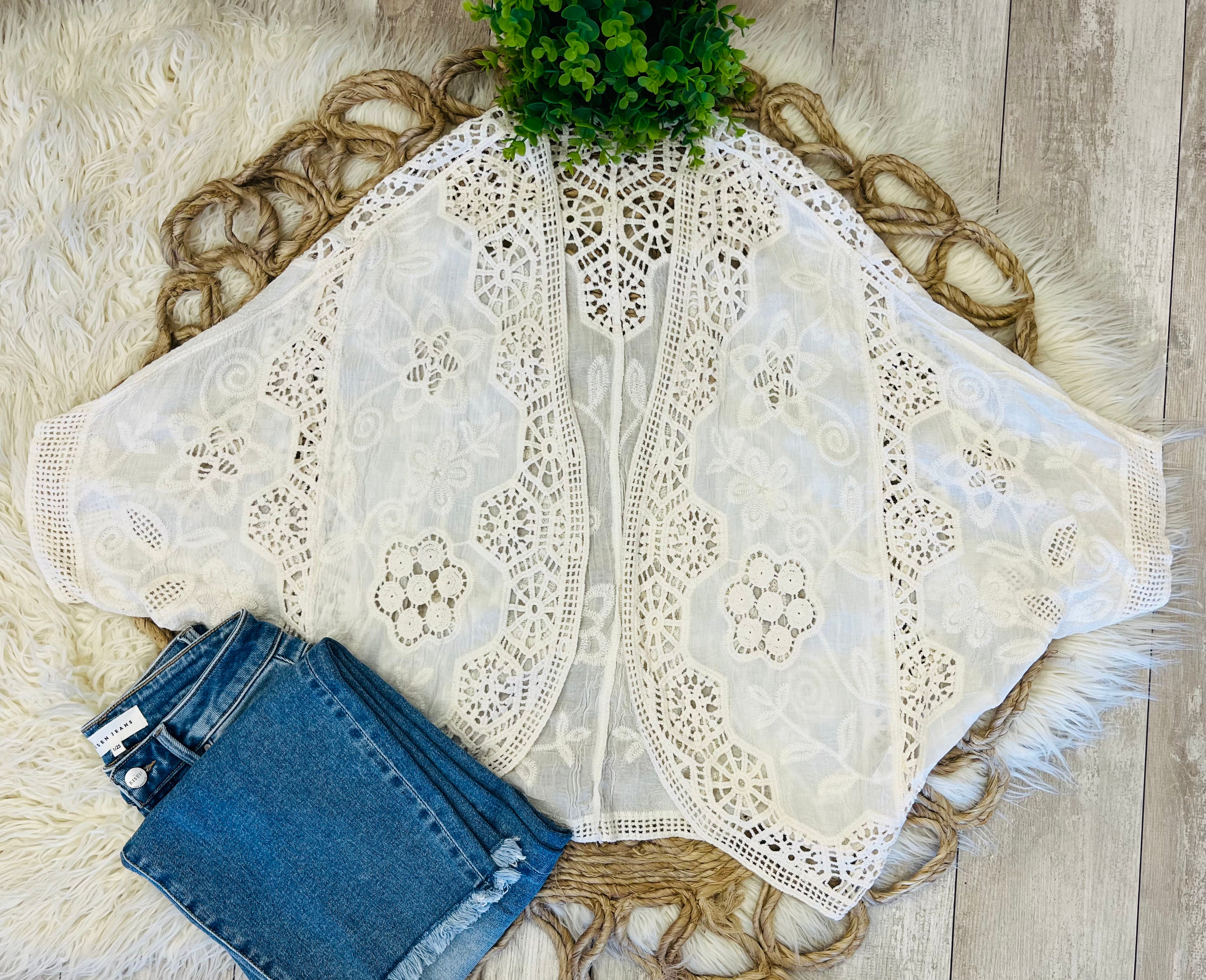 Women’s Crochet Lace Embroidered Kimono Cardigan - Oversized Fit
