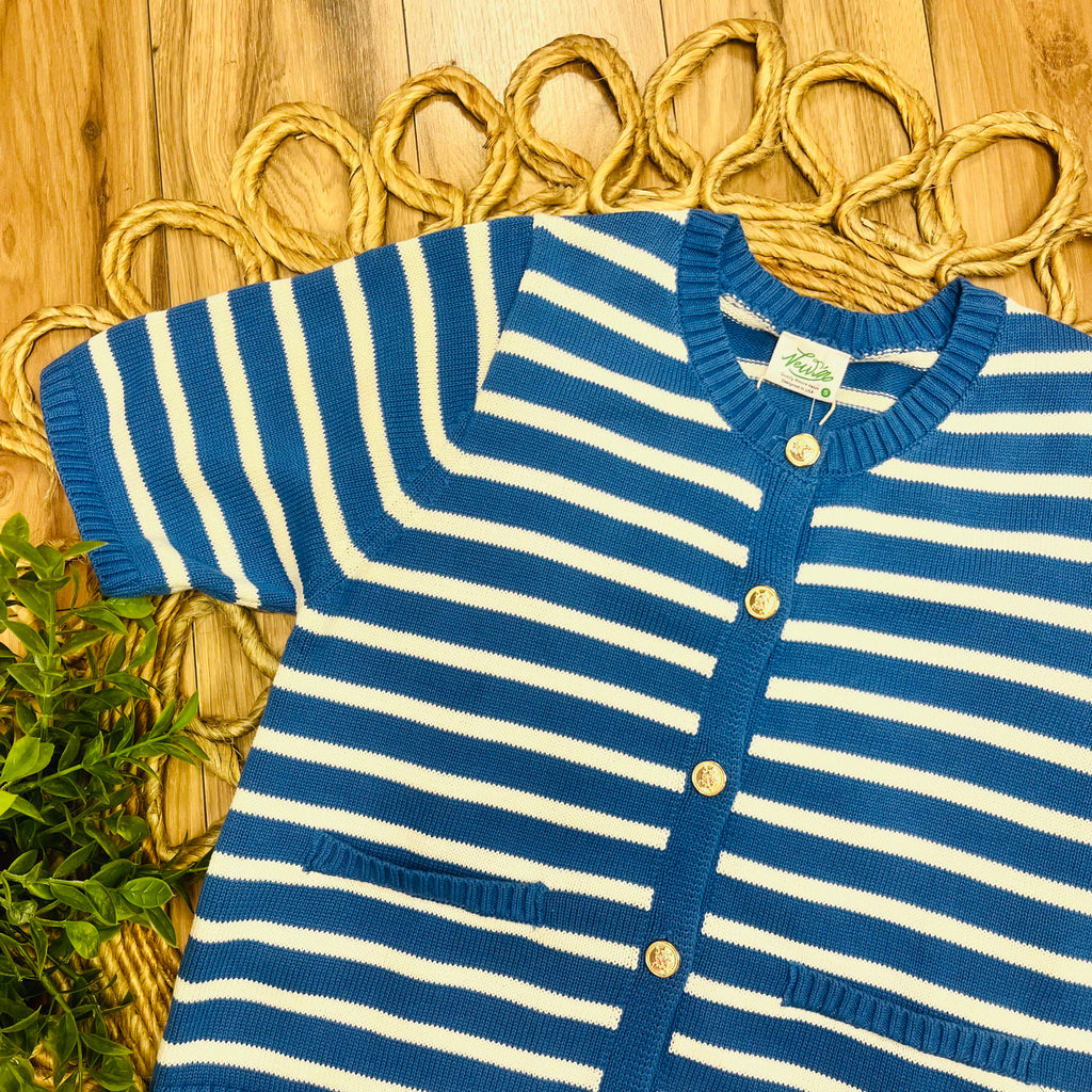 Women’s Very J Blue Stripe Button Down Sweater Top