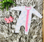 Girl’s Pink and Blue Bow Zipper Romper