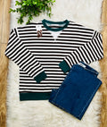 Women’s Brown and Hunter Green Stripe Top- Loose Fit