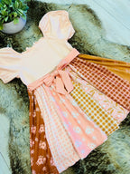 Girl’s Peachy Pink Fall Mixed Print Dress
