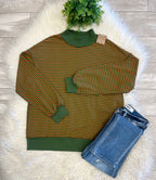 Women’s Evermmee Green & Orange Striped Mock Neck Cotton Top - True to Size with Oversized Look