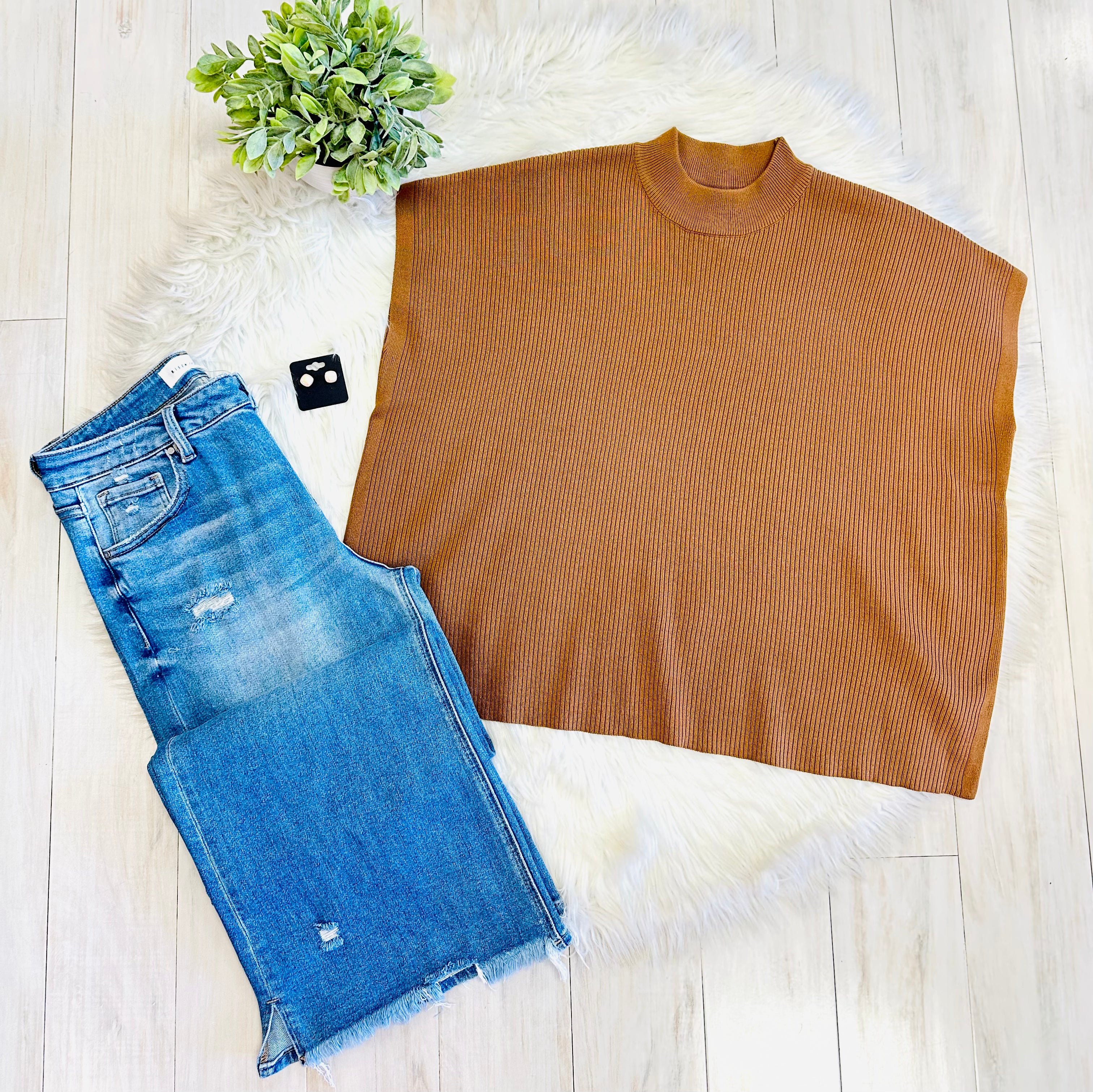 Women’s Deep Camel Mock Neck Top oversized