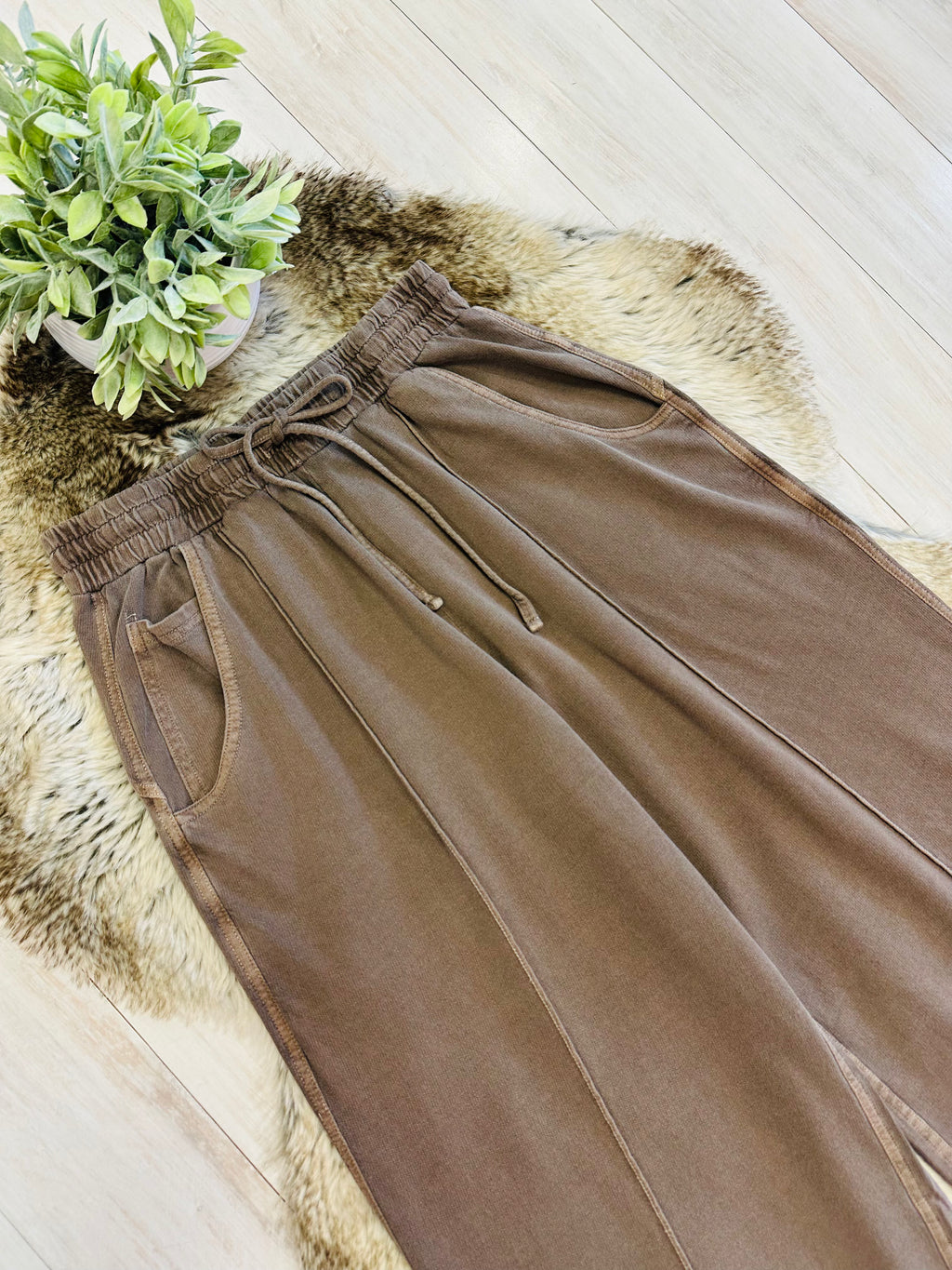 Women’s Brown Wide Leg Crop/Petite Pants by Zenana- True to Size
