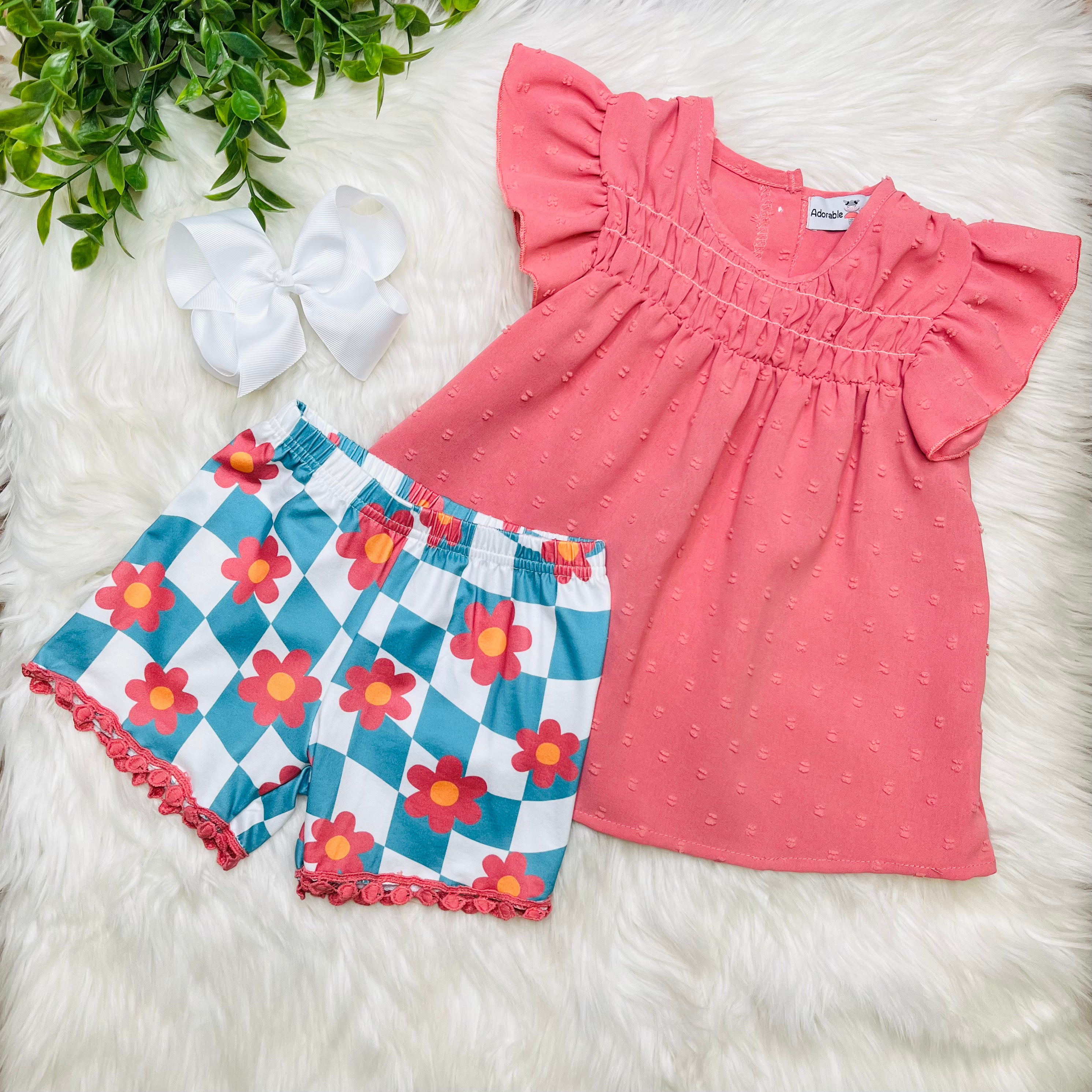 Girls Mauve Floral Short Set