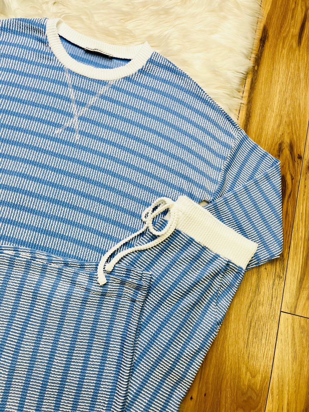 Women’s Zenana Cornflower Blue Striped Ribbed Pant Set