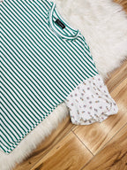 Women’s Kelly Green Stripe Floral sleeve top