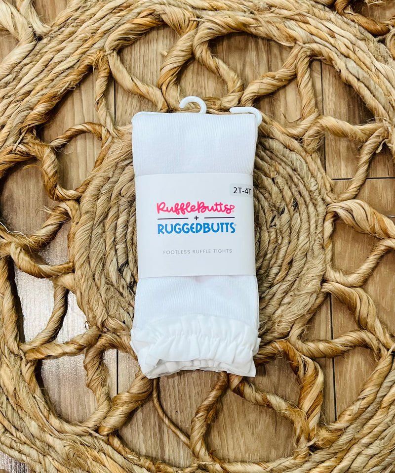 Girls Ruffle White Tights