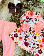 Girls Peach & Fall Floral Outfit