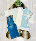 Women’s Oversized Blue & Cream Patchwork Crewneck